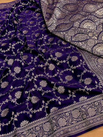Indiehaat | Blue Mashru Katan Silk Saree | Brocade