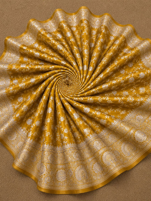 Indiehaat | Yellow Mashru Katan Silk Saree | Brocade
