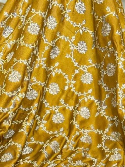 Indiehaat | Yellow Mashru Katan Silk Saree | Brocade