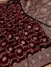 Indiehaat | Maroon Mashru Katan Silk Saree | Brocade