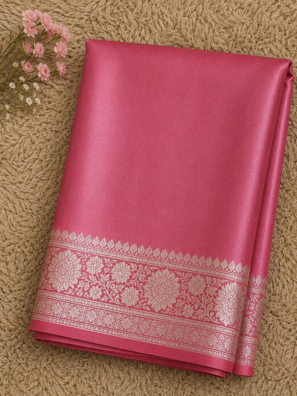 Indiehaat | Pink Mashru Katan Silk Saree | Brocade