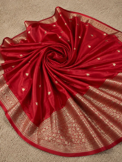 Indiehaat | Red Mashru Katan Silk Saree | Brocade