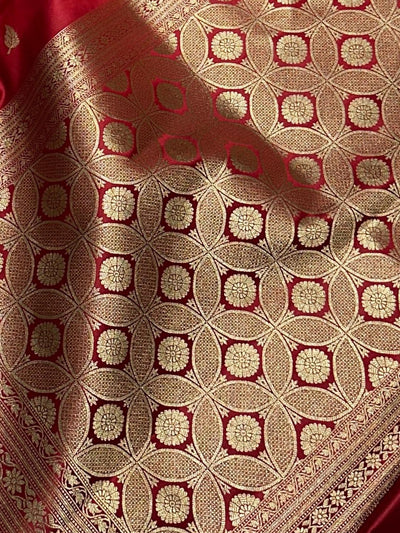 Indiehaat | Red Mashru Katan Silk Saree | Brocade