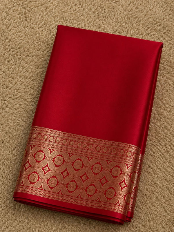 Indiehaat | Red Mashru Katan Silk Saree | Brocade