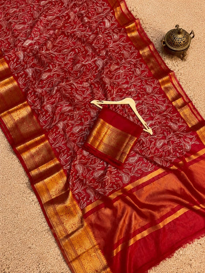 Dhaaga Roop Organza Silk Embroidery Saree Red