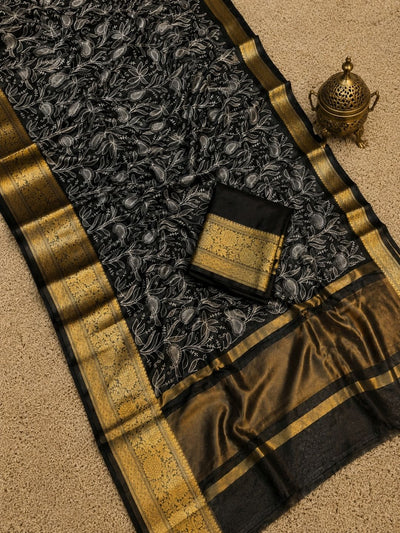 Dhaaga Roop Organza Silk Embroidery Saree Black