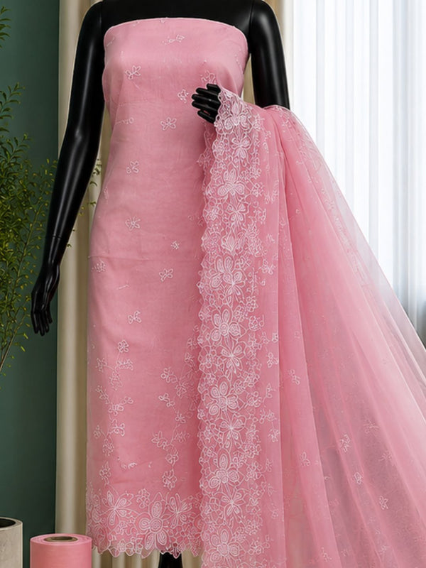 Indiehaat | Pink Kota Doria Suit Set | Embroidery