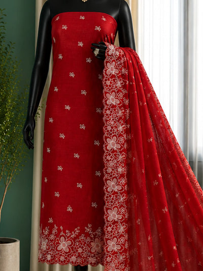 Indiehaat | Red Kota Doria Suit Set | Embroidery