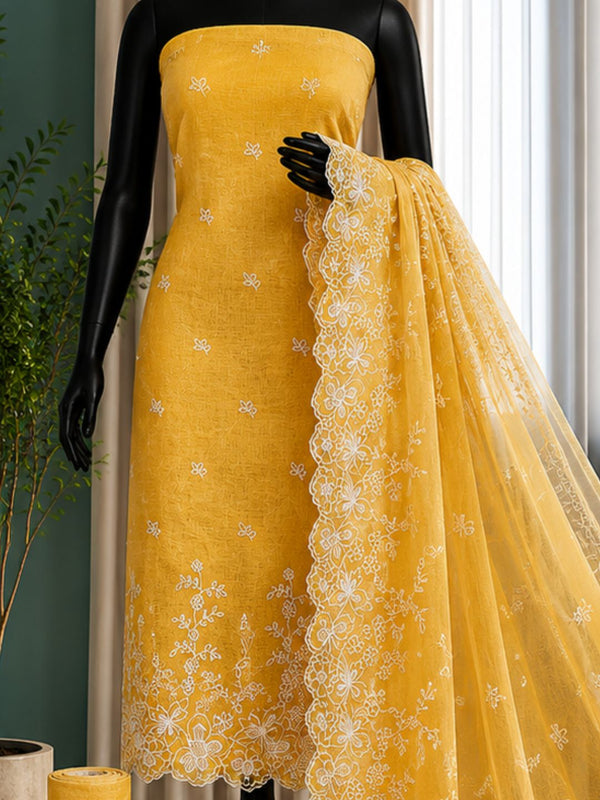 Indiehaat | Yellow Kota Doria Suit Set | Embroidery