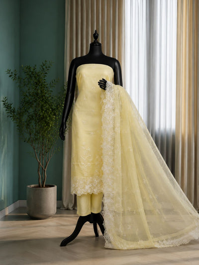 Sutrika Kota Doria Cutwork Suits (T+B+D) Light Yellow