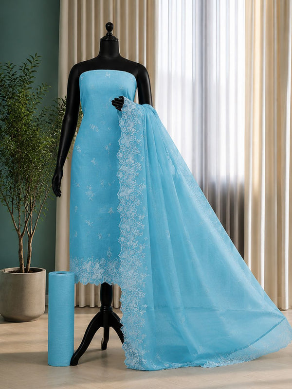 Indiehaat | Blue Kota Doria Suit Set | Embroidery