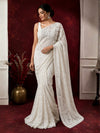 Indiehaat | White Georgette Chikankari Saree | Lucknowi