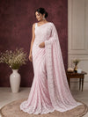 Indiehaat | Pink Georgette Chikankari Saree | Lucknowi