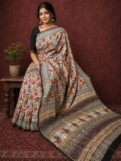 Kalamkari Vaibhav Chanderi Silk Saree Malt Beige
