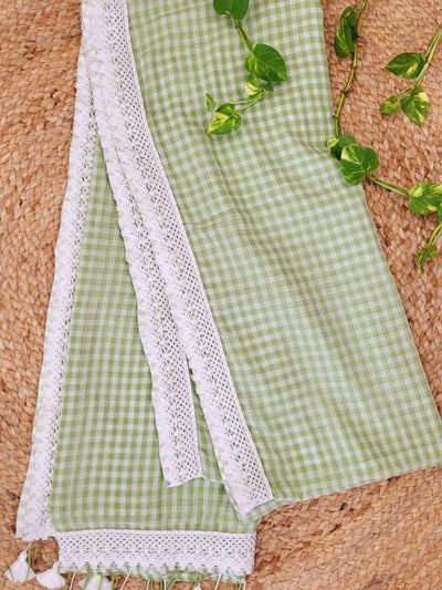 Mihika Pure Mul Cotton Handloom Saree Light Green