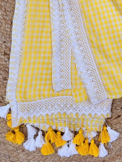 Indiehaat | Yellow Pure Mul Cotton Handloom Saree