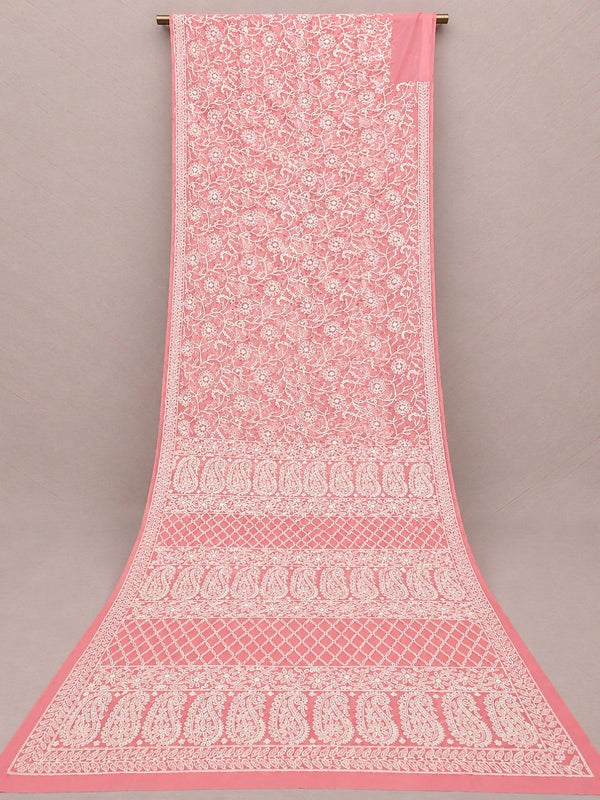 Indiehaat | Peach Georgette Chikankari Saree | Party Wear