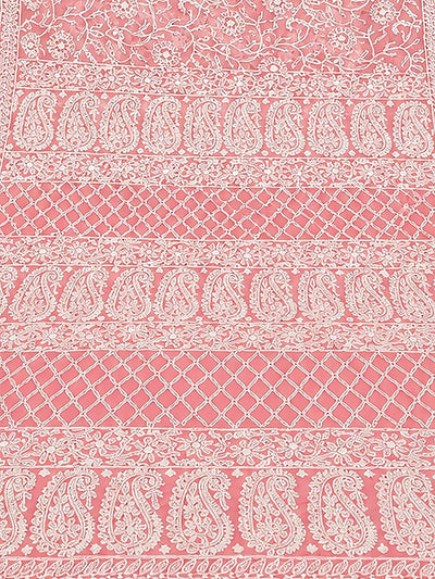 Indiehaat | Peach Georgette Chikankari Saree | Party Wear