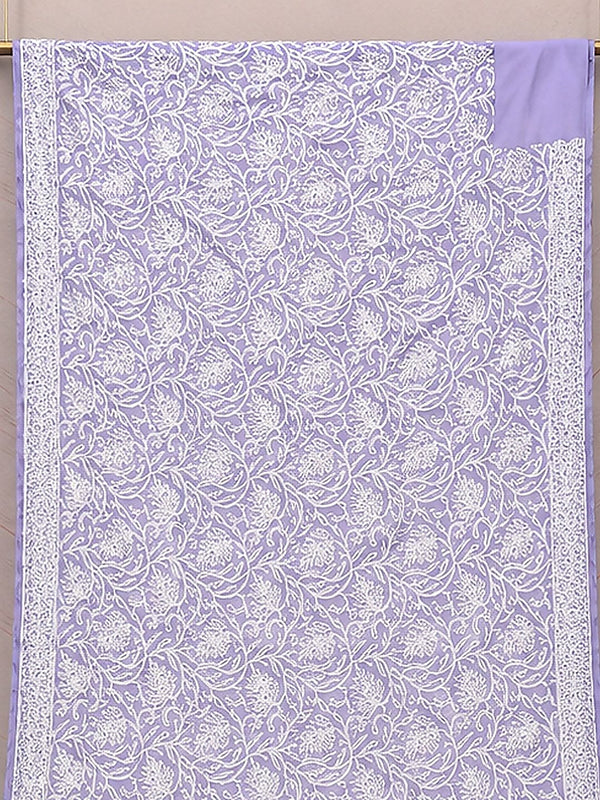 Indiehaat | Purple Georgette Chikankari Saree | Party Wear