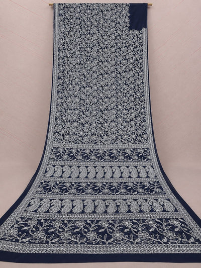 Indiehaat | Blue Georgette Chikankari Saree | Party Wear