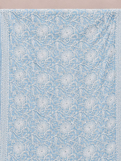 Indiehaat | Blue Georgette Chikankari Saree | Party Wear