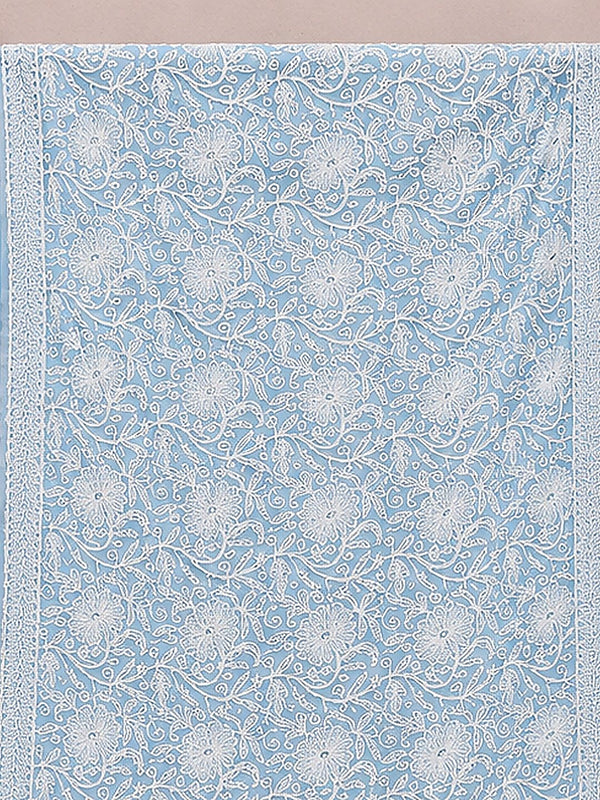 Indiehaat | Blue Georgette Chikankari Saree | Party Wear