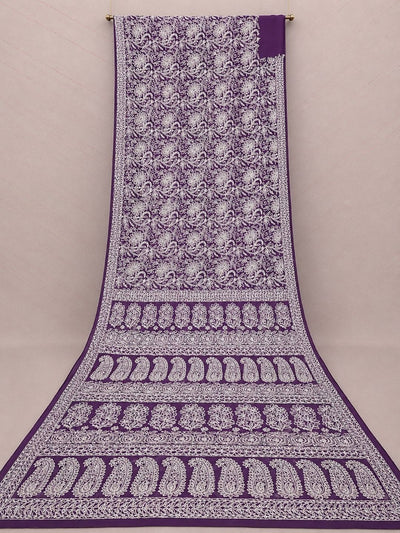 Ruhaani Georgette Chikankari Saree Dark Purple