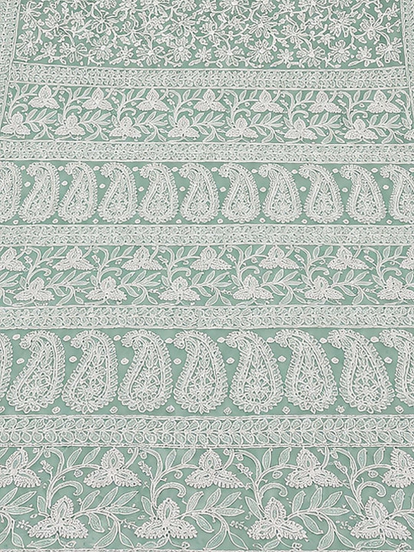 Indiehaat | Green Georgette Chikankari Saree | Party Wear