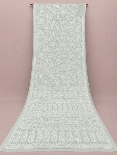 Indiehaat | Gray Georgette Chikankari Saree | Party Wear