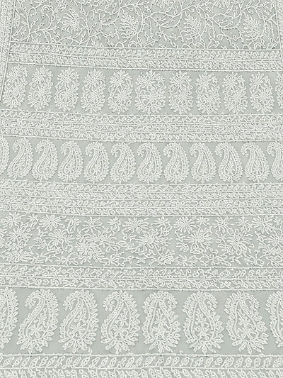 Indiehaat | Gray Georgette Chikankari Saree | Party Wear