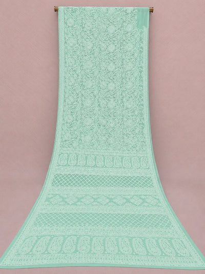 Indiehaat | Blue Georgette Chikankari Saree | Party Wear