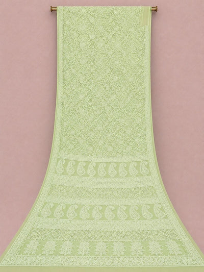 Ruhaani Georgette Chikankari Saree Bright Green