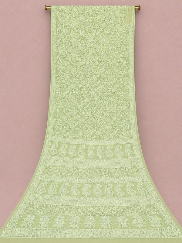 Indiehaat | Green Georgette Chikankari Saree | Party Wear