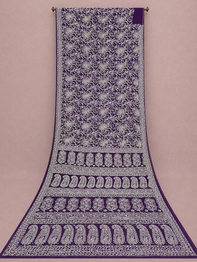 Indiehaat | Green Georgette Chikankari Saree | Party Wear