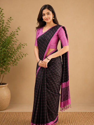 Indiehaat | Black Khadi Cotton Handloom Saree