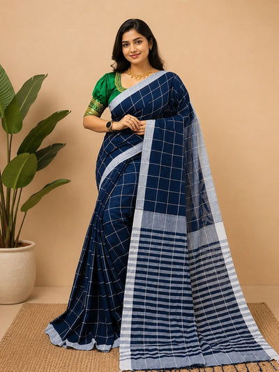 Vasudha Khadi Cotton Handloom Saree Navy Blue
