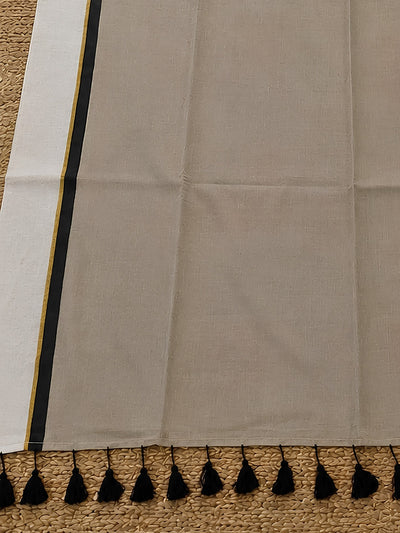 Indiehaat | Beige Mul Cotton Handloom Saree