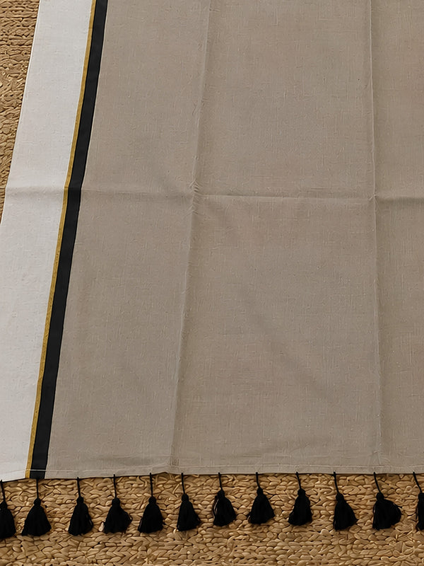 Indiehaat | Beige Mul Cotton Handloom Saree