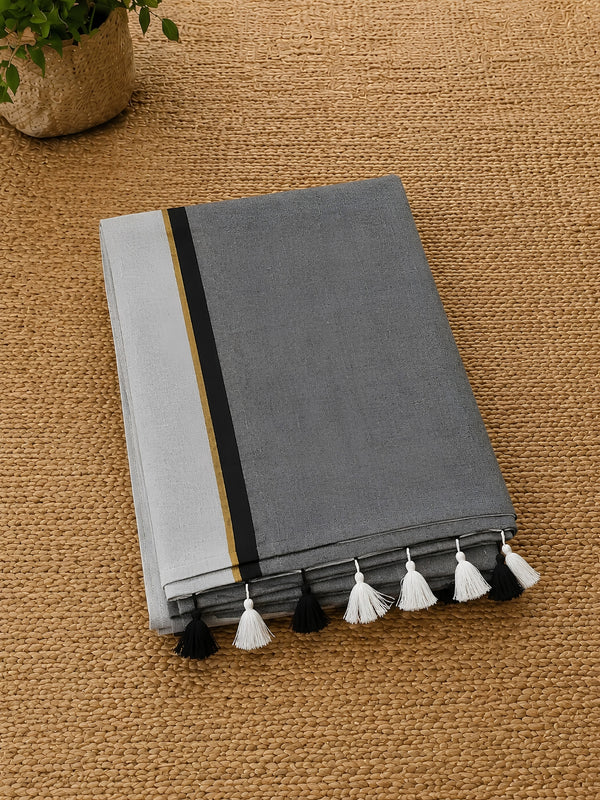 Indiehaat | Gray Mul Cotton Handloom Saree