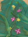 Indiehaat | Green Muslin Silk Jamdani Saree