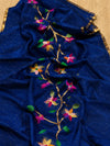 Indiehaat | Blue Muslin Silk Jamdani Saree