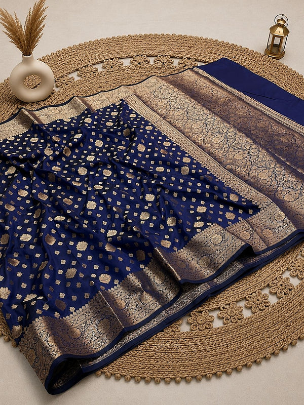 Indiehaat | Blue Katan Silk Saree | Brocade Weaving