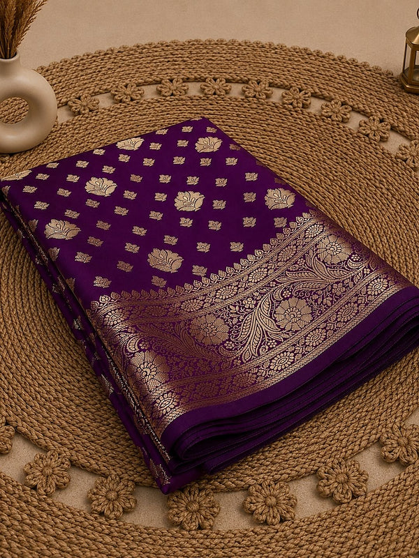 Indiehaat | Purple Katan Silk Saree | Brocade Weaving
