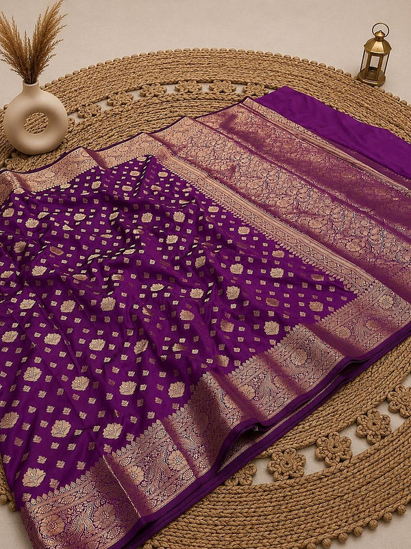 Indiehaat | Purple Katan Silk Saree | Brocade Weaving