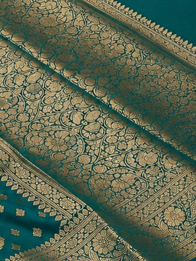 Indiehaat | Green Katan Silk Saree | Brocade Weaving