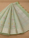 Indiehaat | Green Kora Banarasi Saree | Jamdani