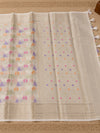 Indiehaat | White Kora Banarasi Saree | Jamdani