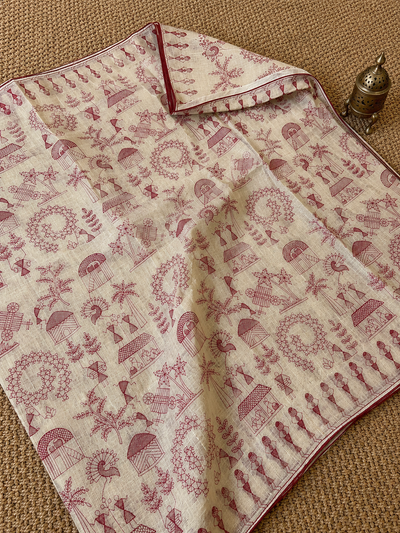 Parampara Silkmark Tussar Silk Embroidery Saree Beige