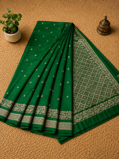 Indrani Forest Weave Mashru Silk Saree Emerald Green