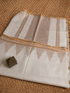 Indiehaat | Ivory White Pure Linen Temple Border Saree